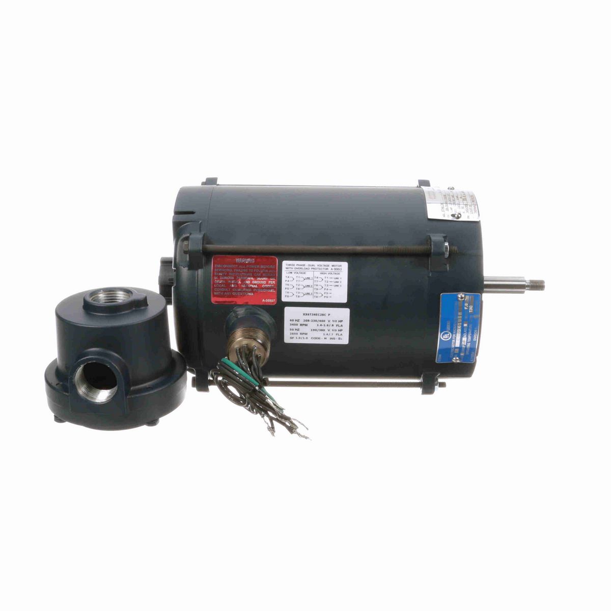 LEESON Explosion Proof Motor, 0.50 & 0.33 HP, 3 Ph, 60 & 50 Hz, 208-230/460 & 190/380 V, 3600 & 3000 RPM, 56J Frame, EPNV - 116187.00