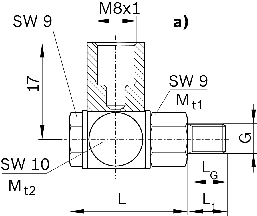 Поворотный фитинг для шариковых и роликовых направляющих Bosch Rexroth M6X8-M8X1-90DEG [R341701809]
