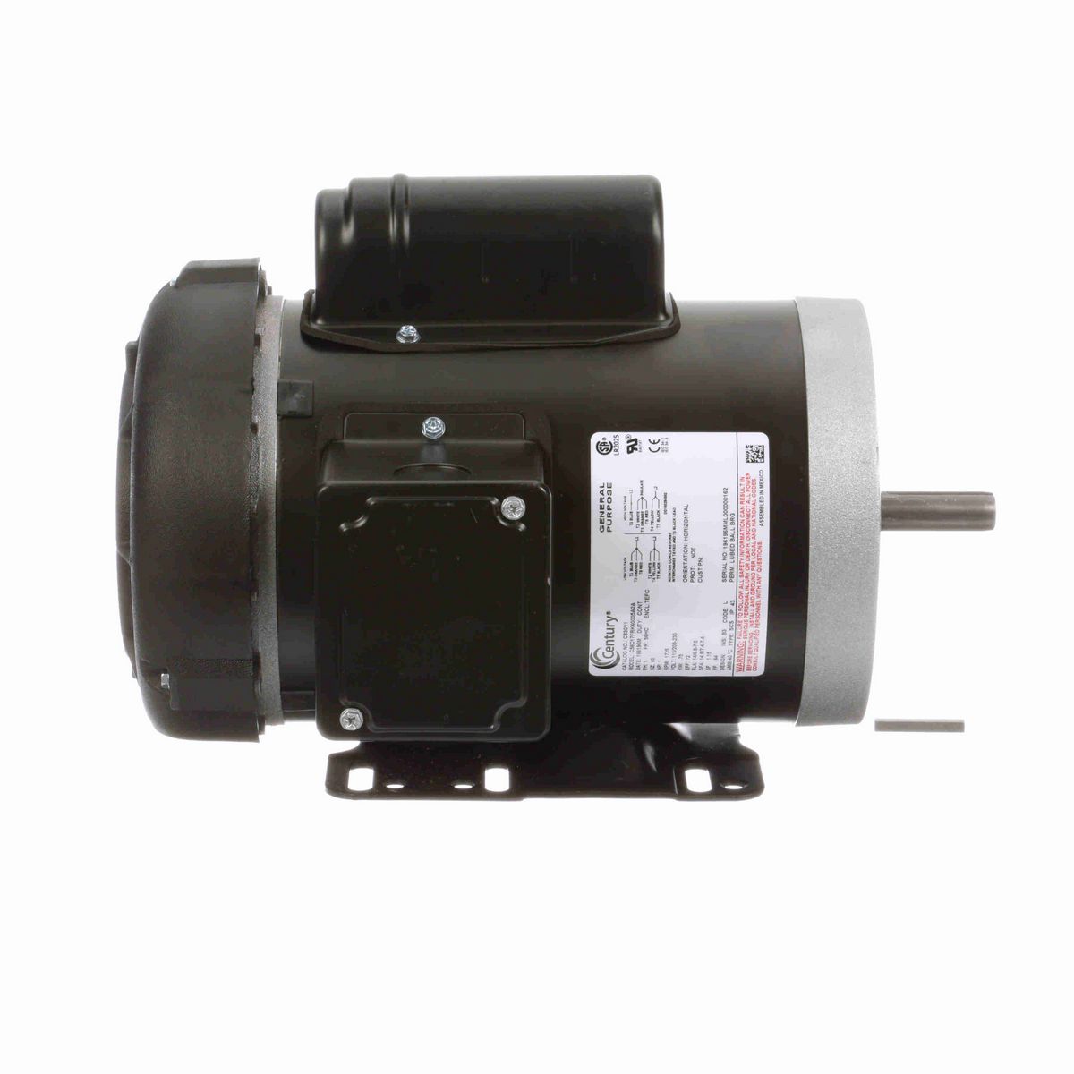 Century General Purpose Motor, 1 HP, 1 Ph, 60 Hz, 115/208-230 V, 1800 RPM, 56HC Frame, TEFC - C830V1