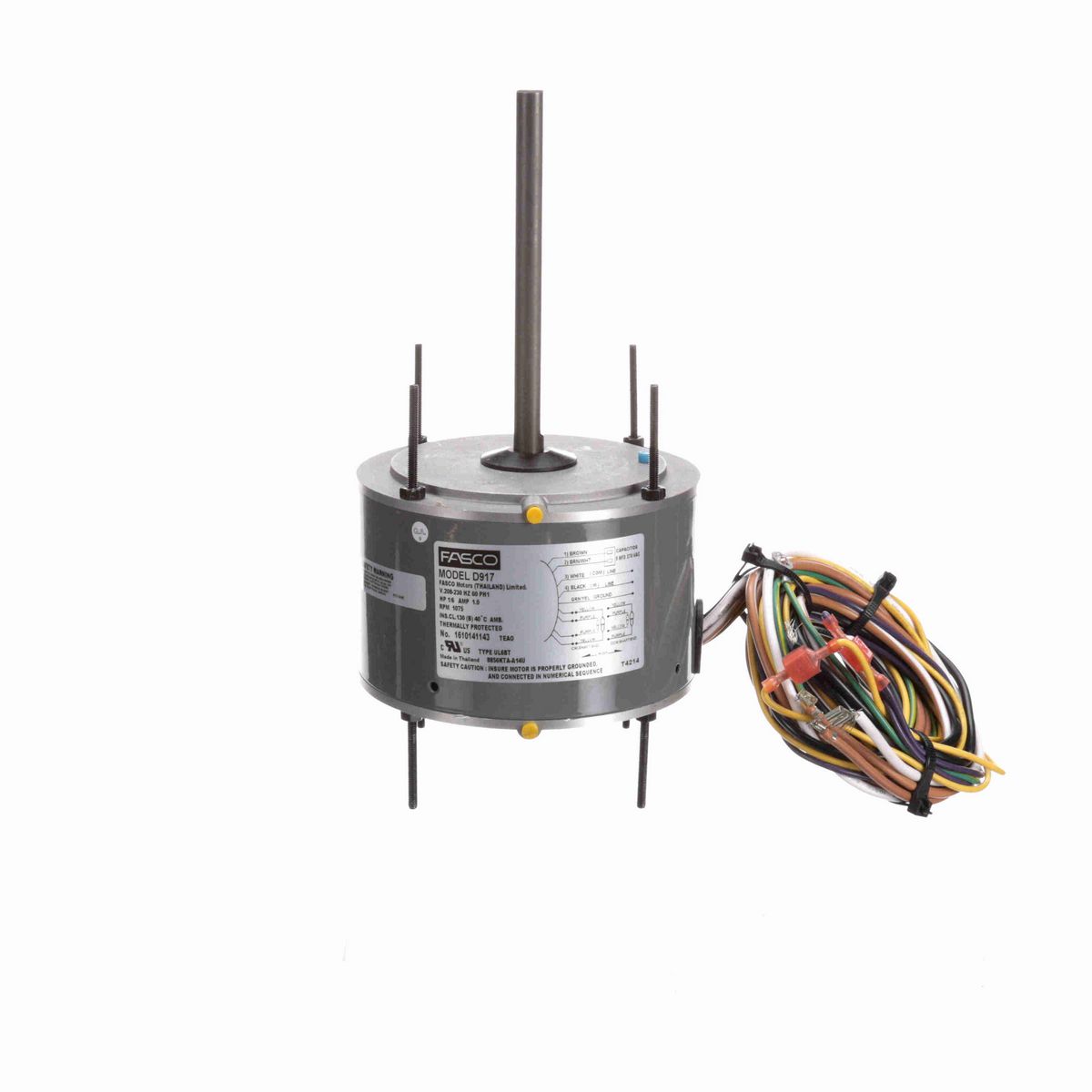 FASCO Condenser Fan Motor, 1/6 HP, 1 Ph, 60 Hz, 208-230 V, 1075 RPM, 1 Speed, 48 Frame, TEAO - D917