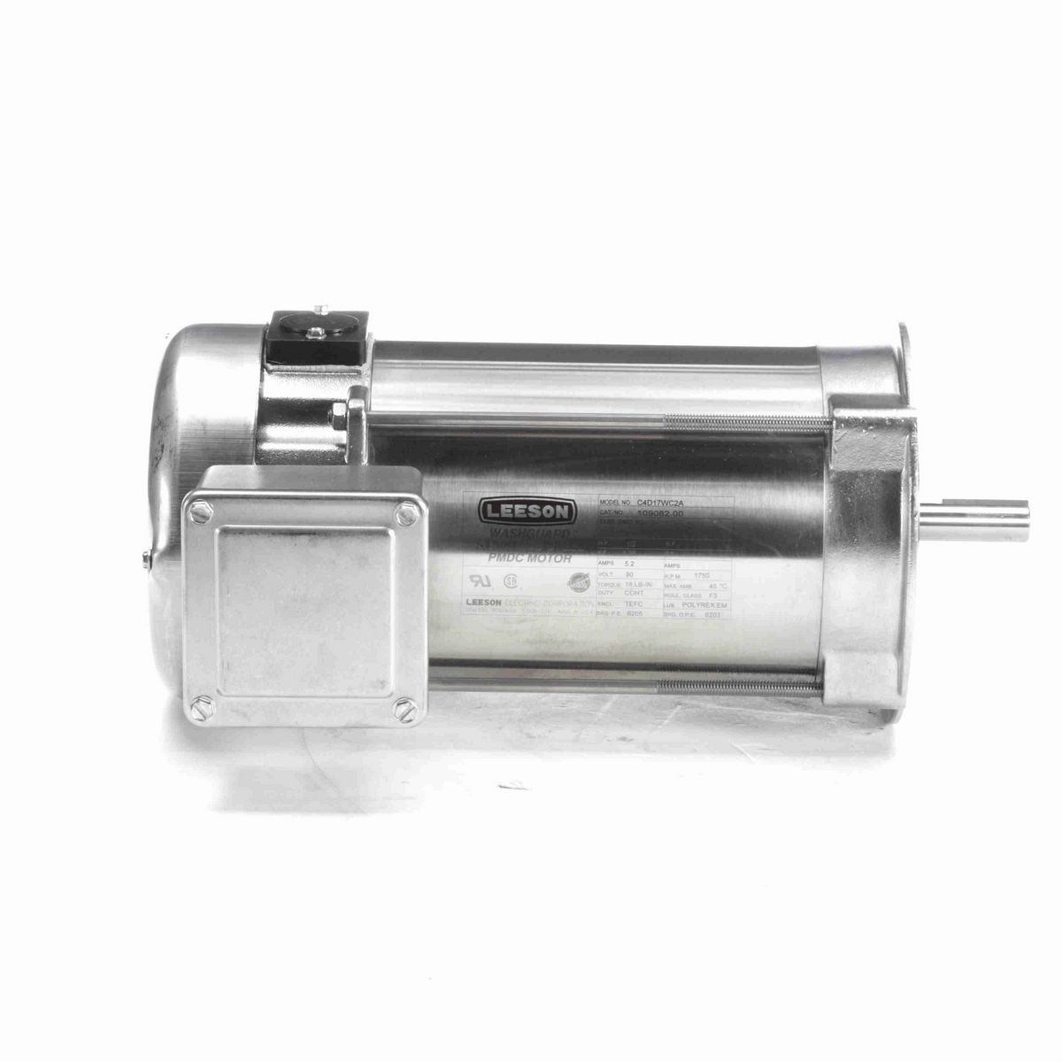 LEESON Premium Duck™ Washdown Motor, 0.50 HP, 90 V, 1750 RPM, US56C Frame, TEFC - 109082.00