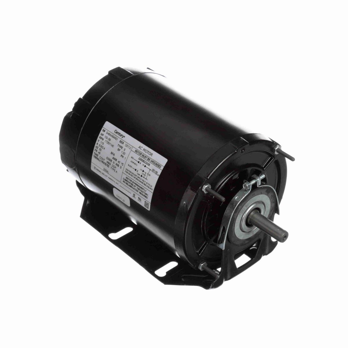 Century Fan and Blower Motor, 1/3-.09 HP, 1 Ph, 60 Hz, 115 V, 1800 RPM, 48 Frame, ODP - 925AL