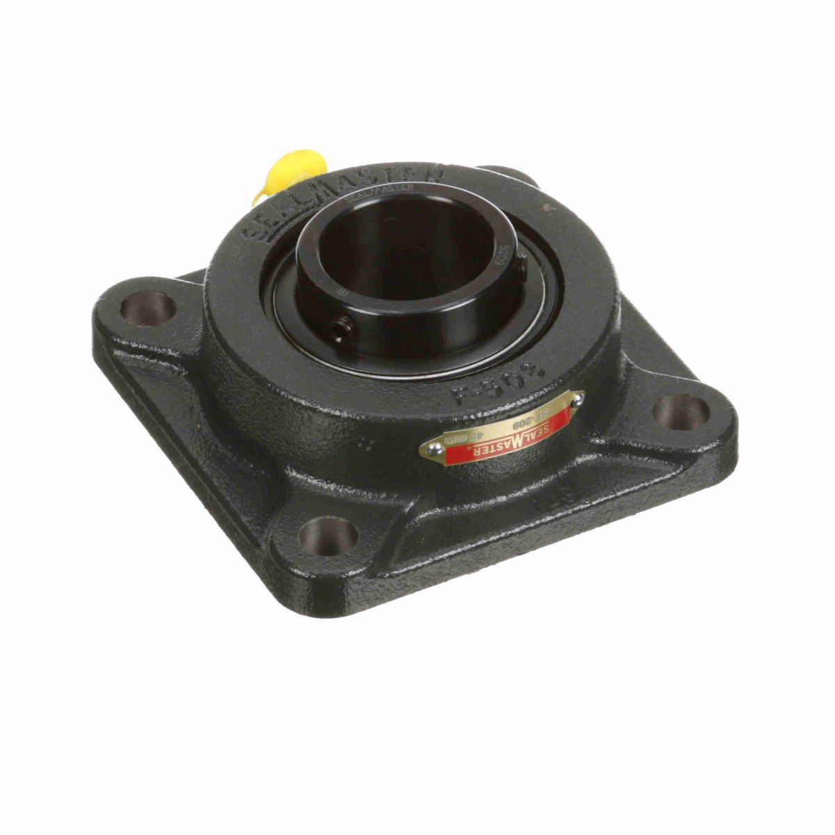 Sealmaster Mounted Cast Iron Four Bolt Flange Ball Bearing - 52100 Bearing Steel, Black Oxided - Setscrew Lock - SF-209