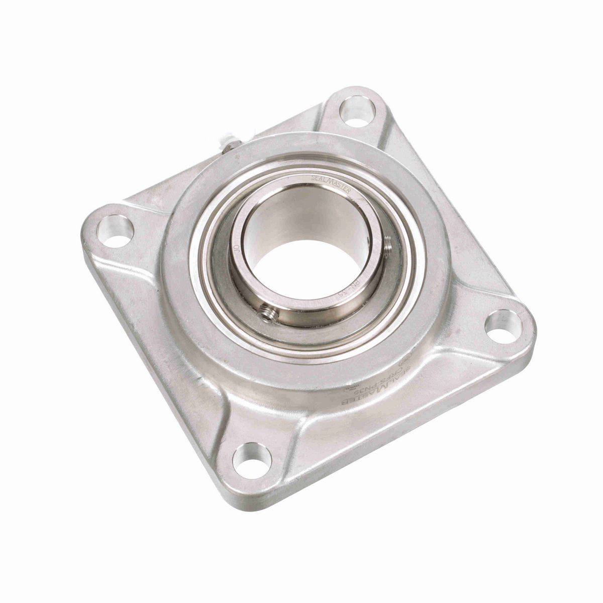 Sealmaster Mounted Stainless Steel Four Bolt Flange Ball Bearing - 52100 Bearing Steel, Phosphorus Nickel Coated - Setscrew Lock - Corrosion Resistant - CRFS-PN35