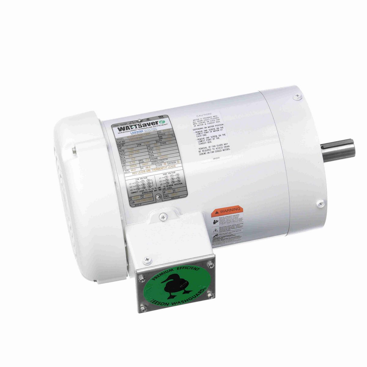 LEESON White Duck™ General Purpose Motor, 1 HP, 3 Ph, 60 Hz, 230/460 V, 1800 RPM, 143TC Frame, TEFC - 122179.00