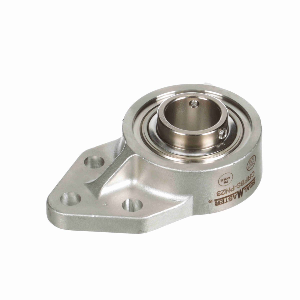Sealmaster Mounted Stainless Steel Three Bolt Flange Bracket Ball Bearing - 52100 Bearing Steel, Phosphorus Nickel Coated - Setscrew Lock - Corrosion Resistant - CRFBS-PN23