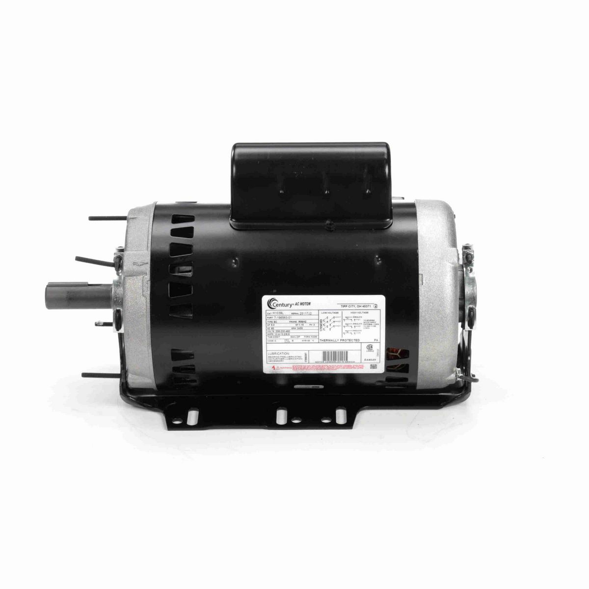 Century Fan and Blower Motor, 5.0 HP, 3 Ph, 60 Hz, 208-230-460 V, 3600 RPM, R56HZ Frame, DP - H1039L