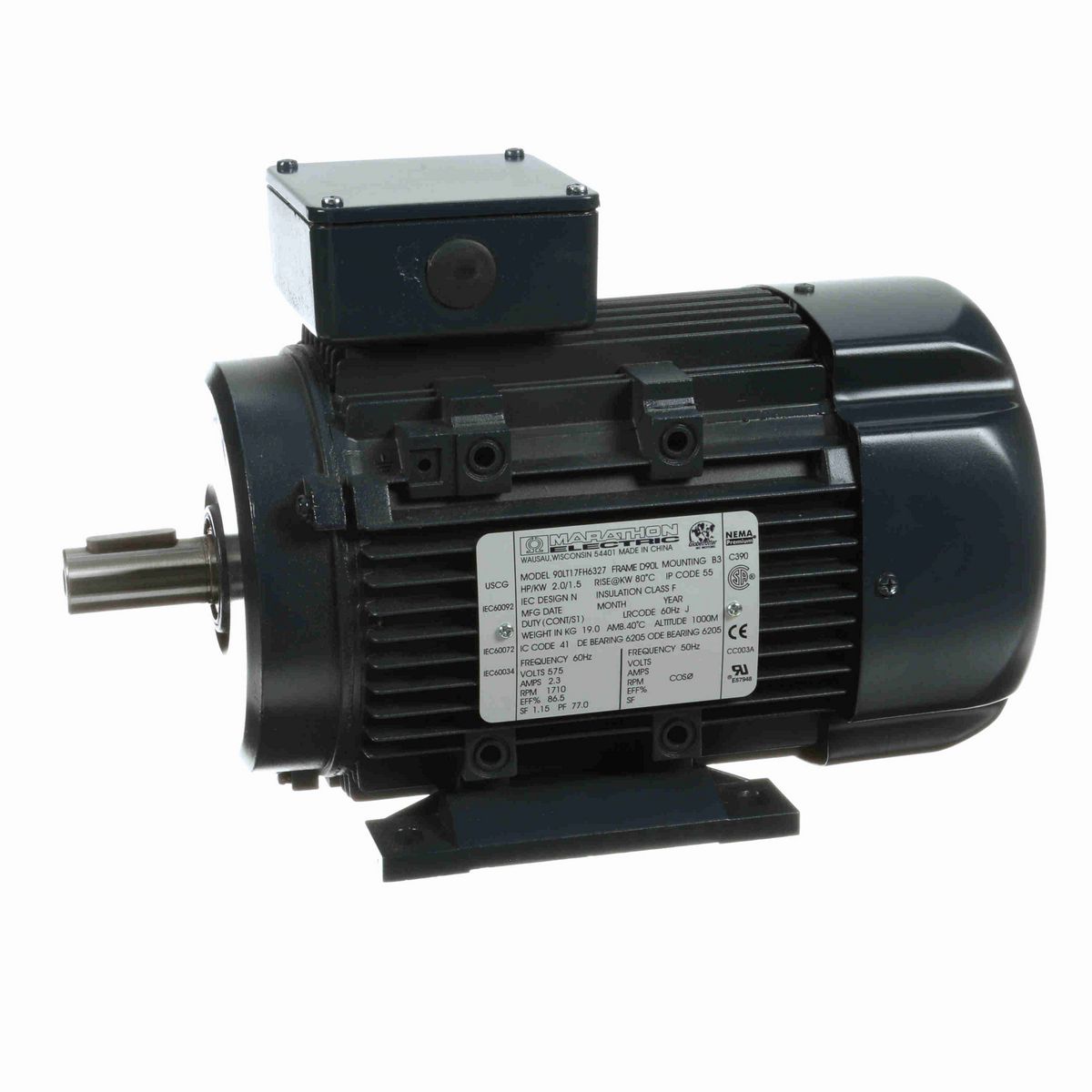 LEESON Aluminium Motor, 2 HP, 3 Ph, 60 Hz, 575 V, 1800 RPM, 90S Frame, TEFC - R419A