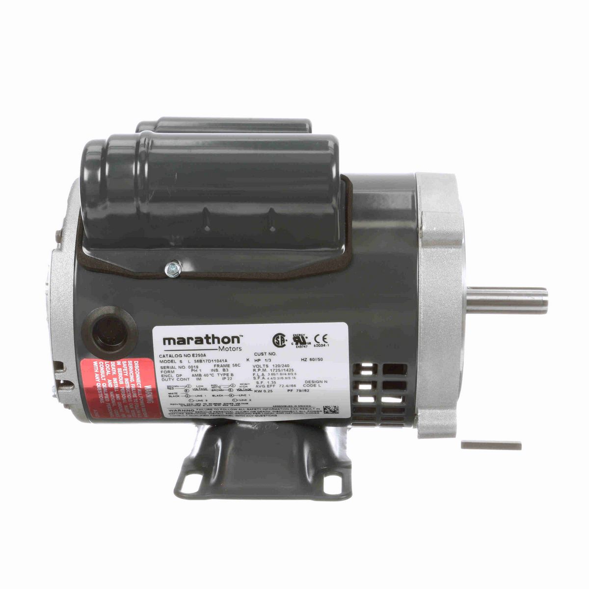 LEESON General Purpose Motor, 0.33 & 0.33 HP, 1 Ph, 60 & 50 Hz, 120/240 & 120/240 V, 1800 & 1500 RPM, 56C Frame, DP - E250A