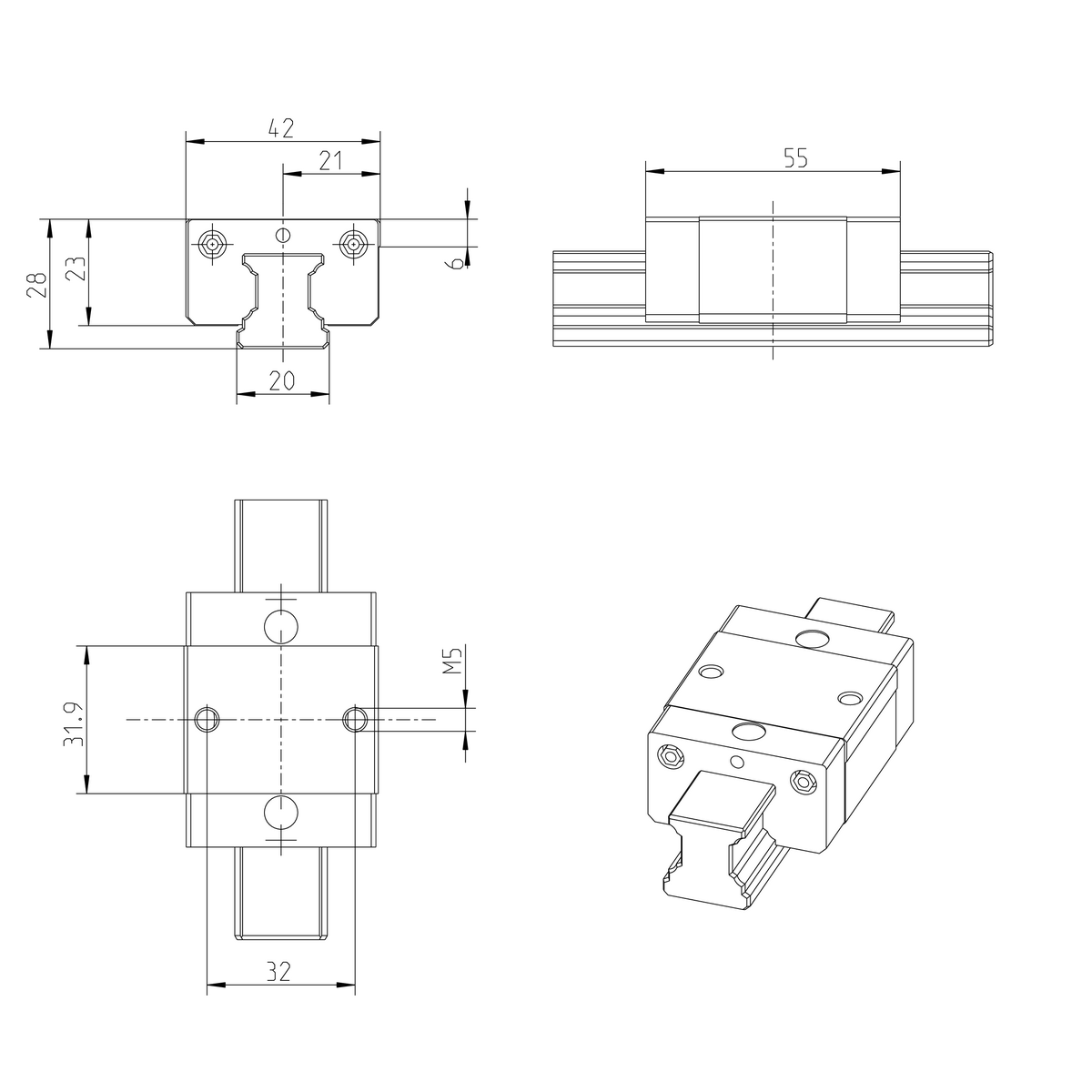 Шариковая каретка устойчивая к коррозии с покрытием Resist CR Bosch Rexroth KWC-020-SKN-C0-H-2 [R166489360]