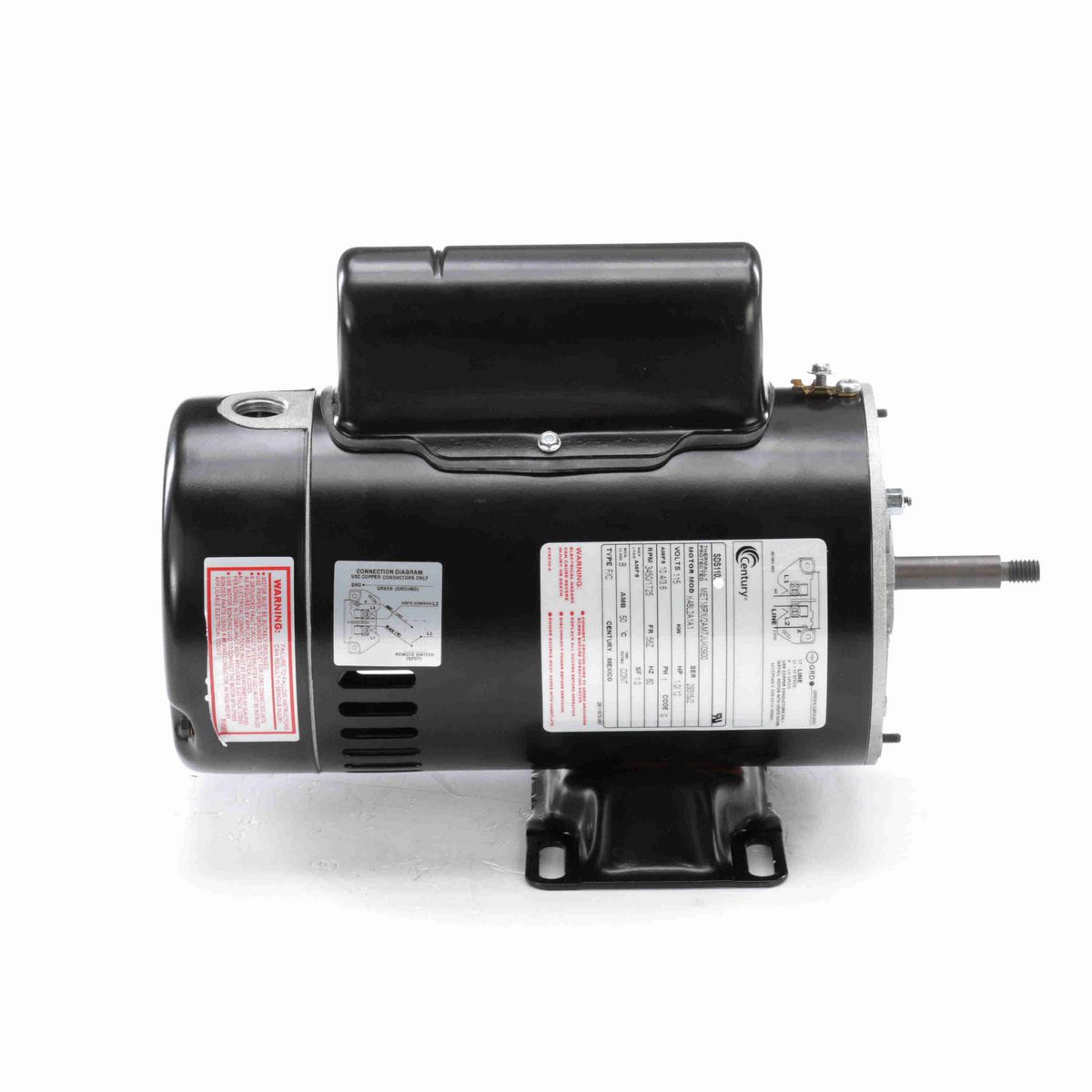 Century Pool Pump Motor, 1.0/.12 HP, 1 Ph, 60 Hz, 115 V, 3600 RPM, 56Z Frame, ODP - SDS1102