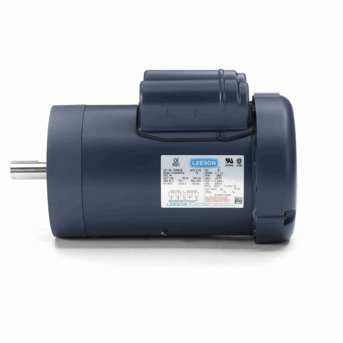 LEESON Special Voltage Motor, 2 HP, 1 Ph, 50 Hz, 110/220 V, 3000 RPM, 145TC Frame, TEFC - 120990.00