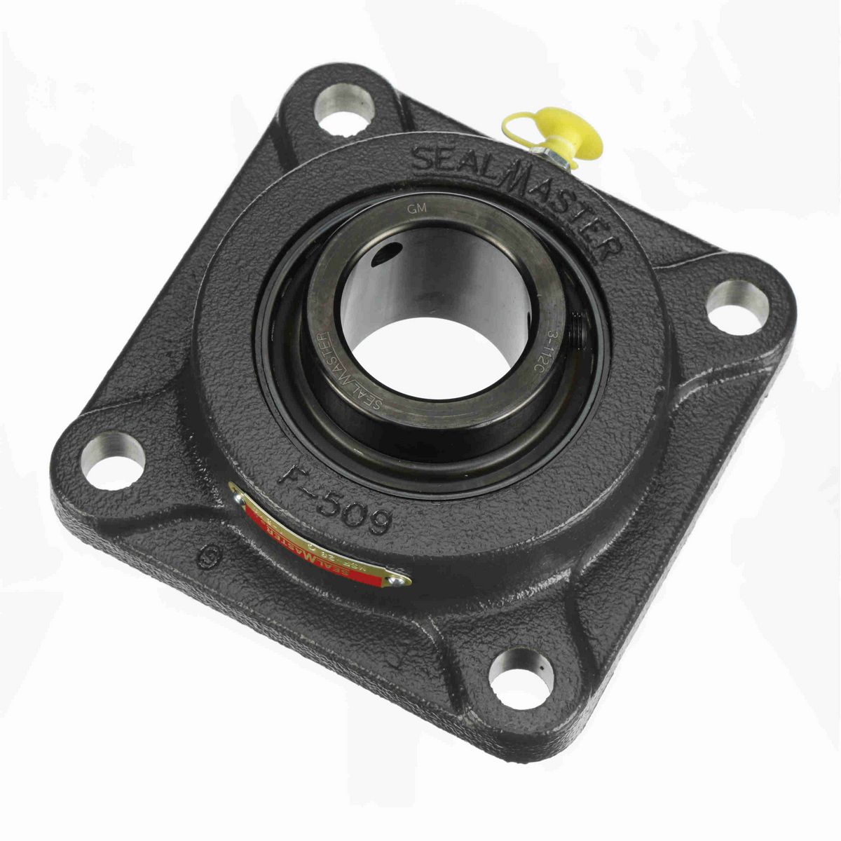 Sealmaster Mounted Cast Iron Four Bolt Flange Ball Bearing - 52100 Bearing Steel, Black Oxided - Setscrew Lock - MSF-28C
