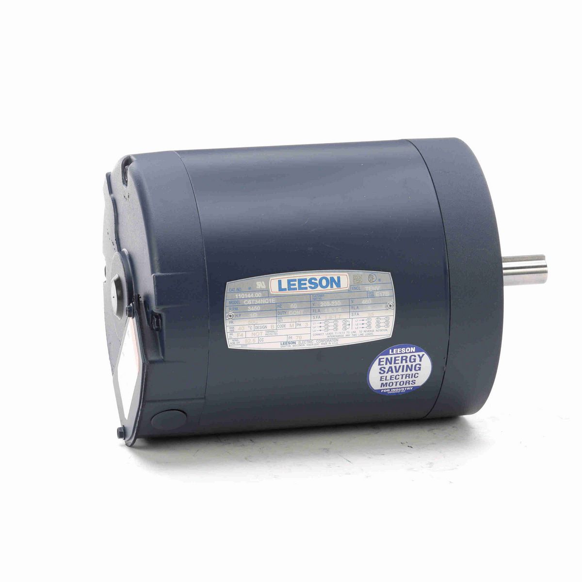 LEESON General Purpose Motor, 0.50 & 0.50 HP, 3 Ph, 60 & 50 Hz, 230/460 & 190/380 V, 3600 & 3000 RPM, 56C Frame, TENV - 110144.00