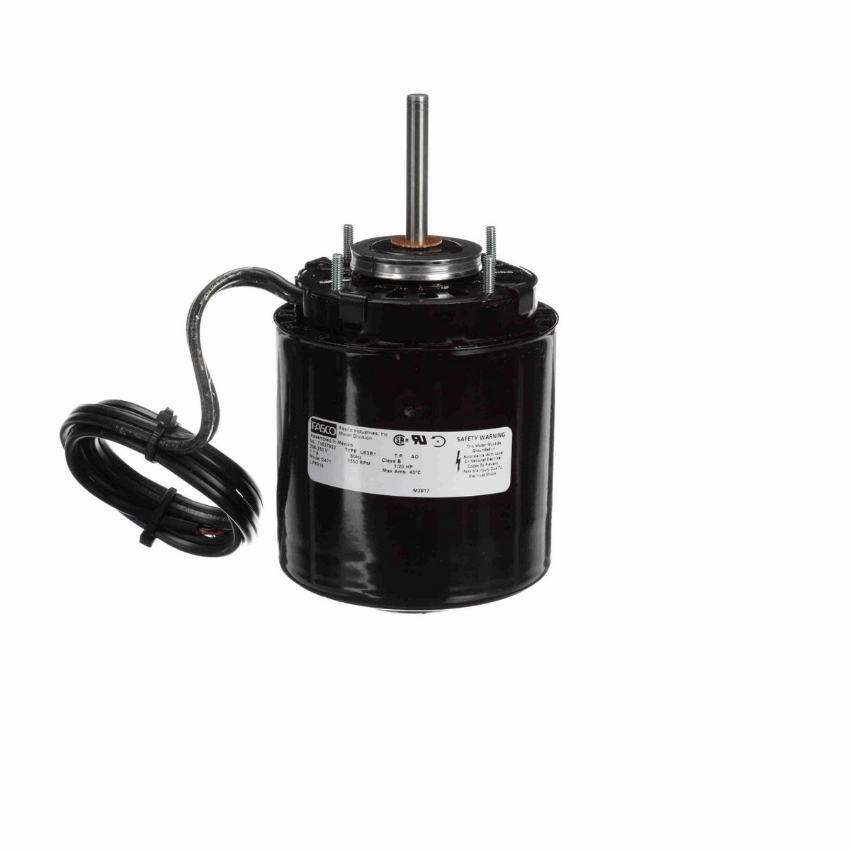 FASCO Refrigeration Motor, 1/20 HP, 1 Ph, 60 Hz, 208-230 V, 1550 RPM, 1 Speed, 3.3" Diameter, OAO - D471