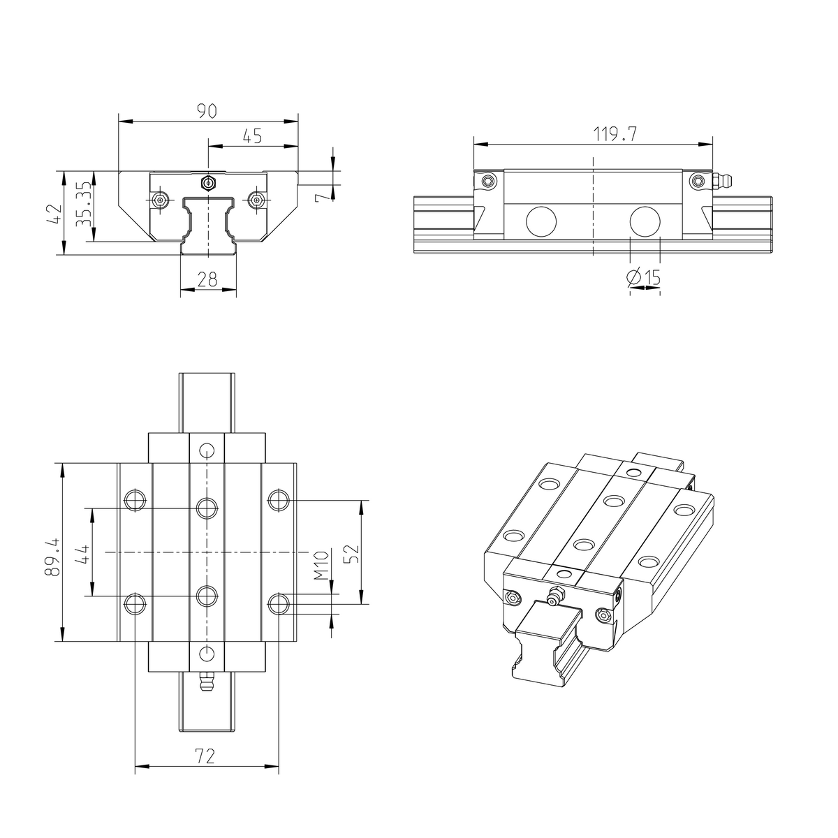 Шариковая каретка из нержавеющей стали Resist NRII Bosch Rexroth KWD-030-FLS-C1-N-0 [R20027140X]