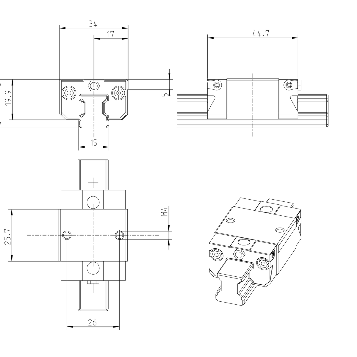 Саморегулирующаяся шариковая каретка из углеродистой стали Bosch Rexroth KWD-015-SKS-C1-H-1 [R166211320]