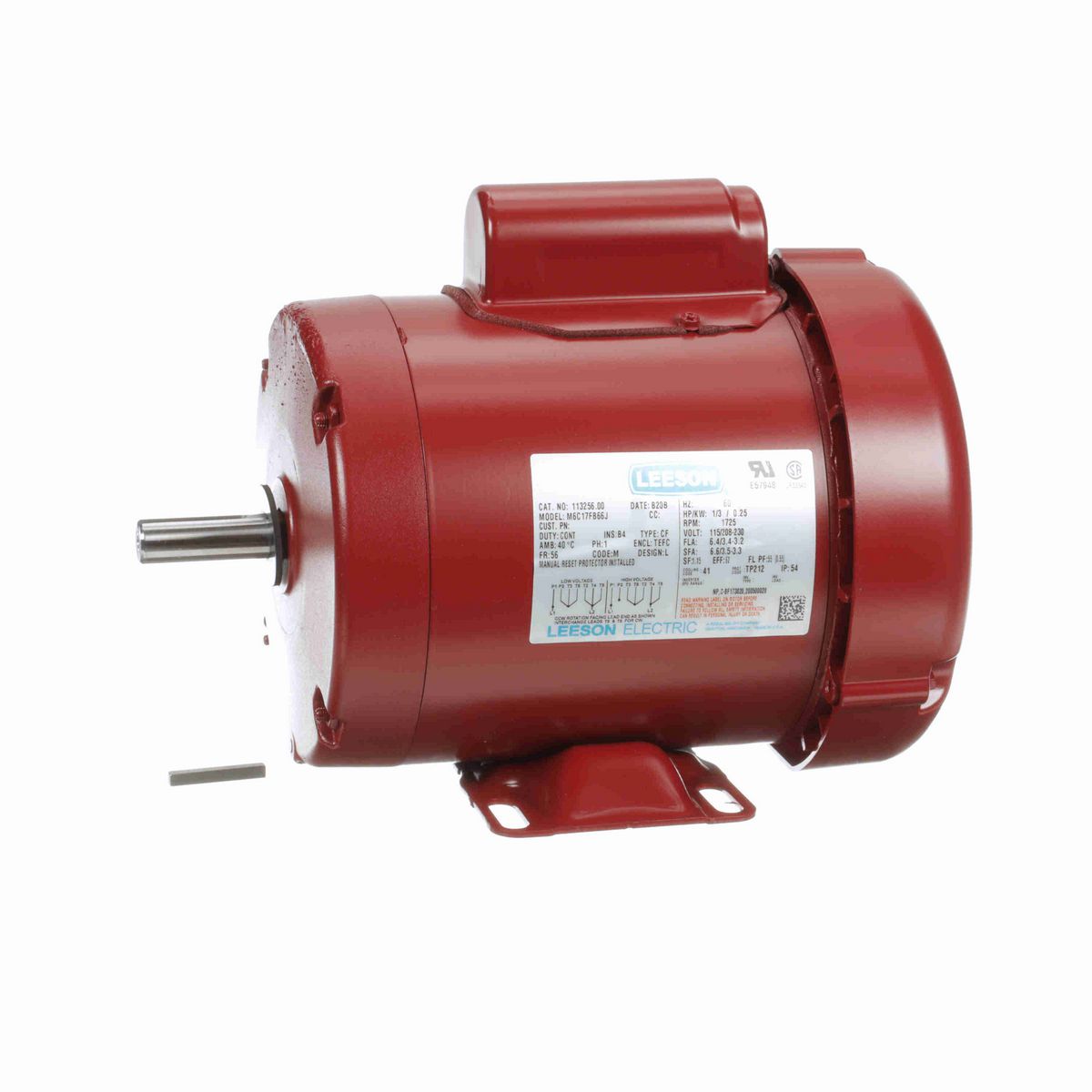 LEESON Agricultural Motor, 0.33 HP, 1 Ph, 60 Hz, 115/230 V, 1800 RPM, 56 Frame, TEFC - 113256.00