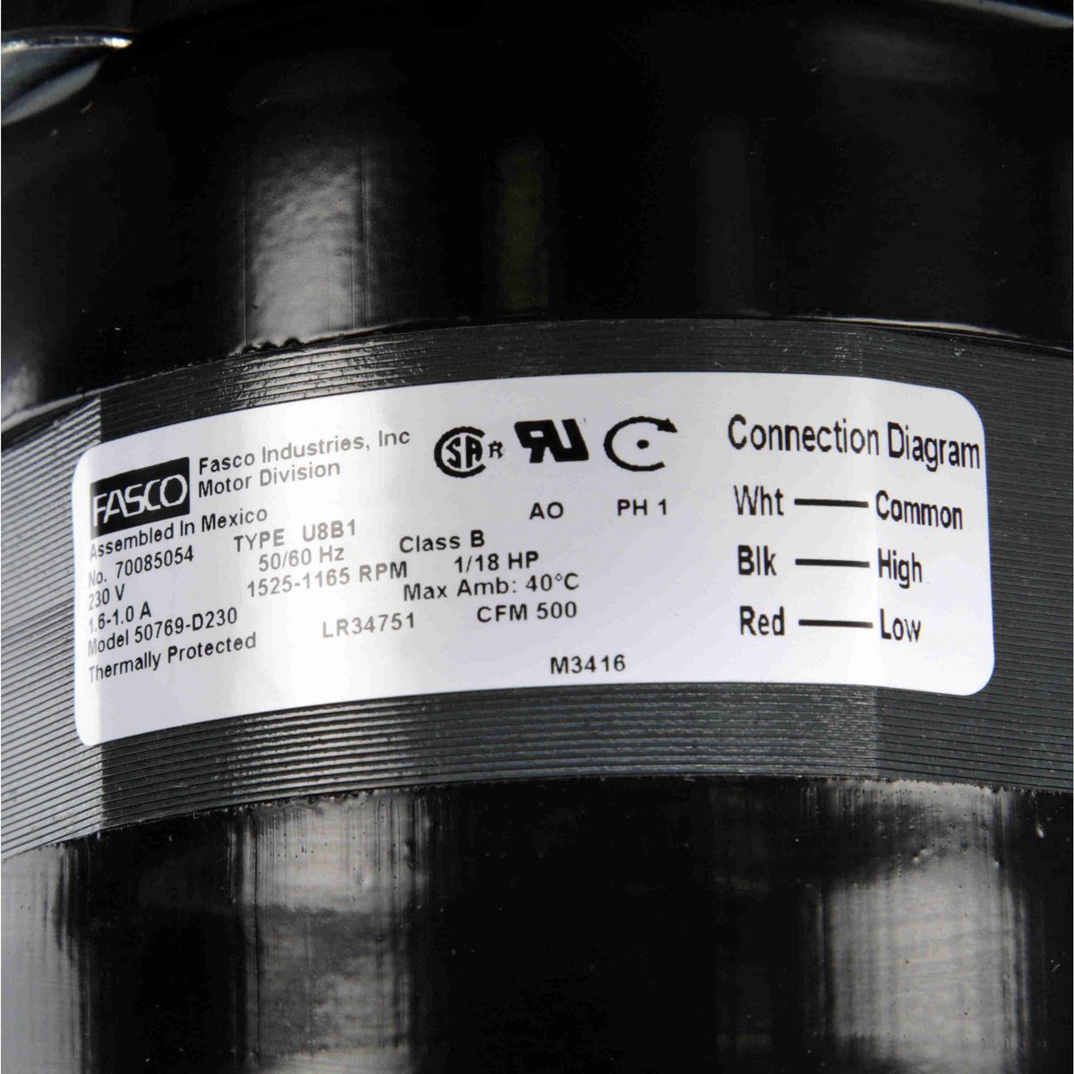 FASCO Rectangular Outlet Shaded Pole Centrifugal Blower, 230 Volts, Flange: Yes - 50769-D230