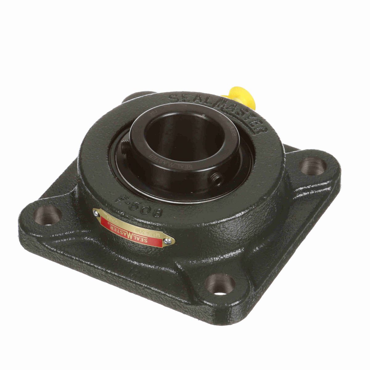 Sealmaster Mounted Cast Iron Four Bolt Flange Ball Bearing - 52100 Bearing Steel, Black Oxided - Setscrew Lock - MSF-308