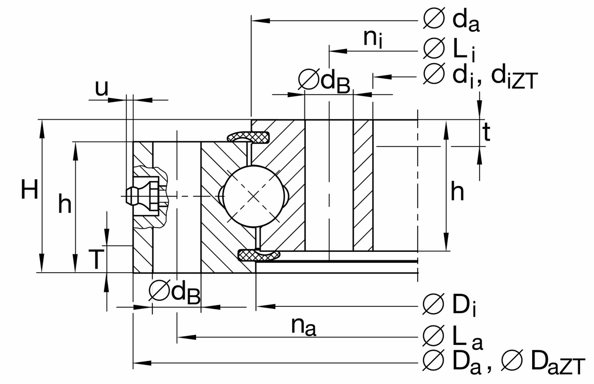 Опорно-поворотное устройство, подшипник с четырехточечным контактом, без зубчатого венца INA VU140179-ZT
