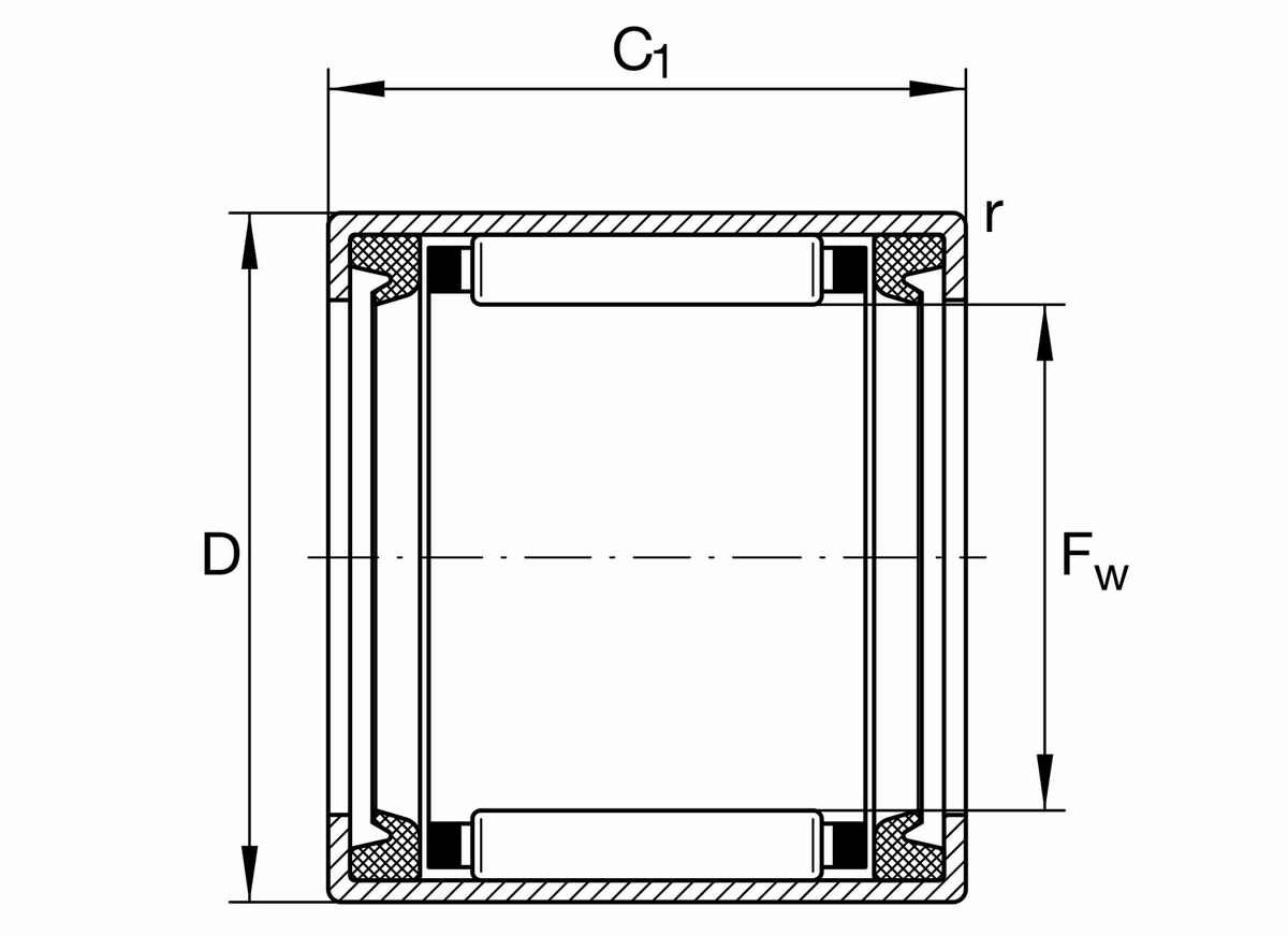 Игольчатый роликоподшипник с одним наружным штампованным кольцом INA HK2016-2RS