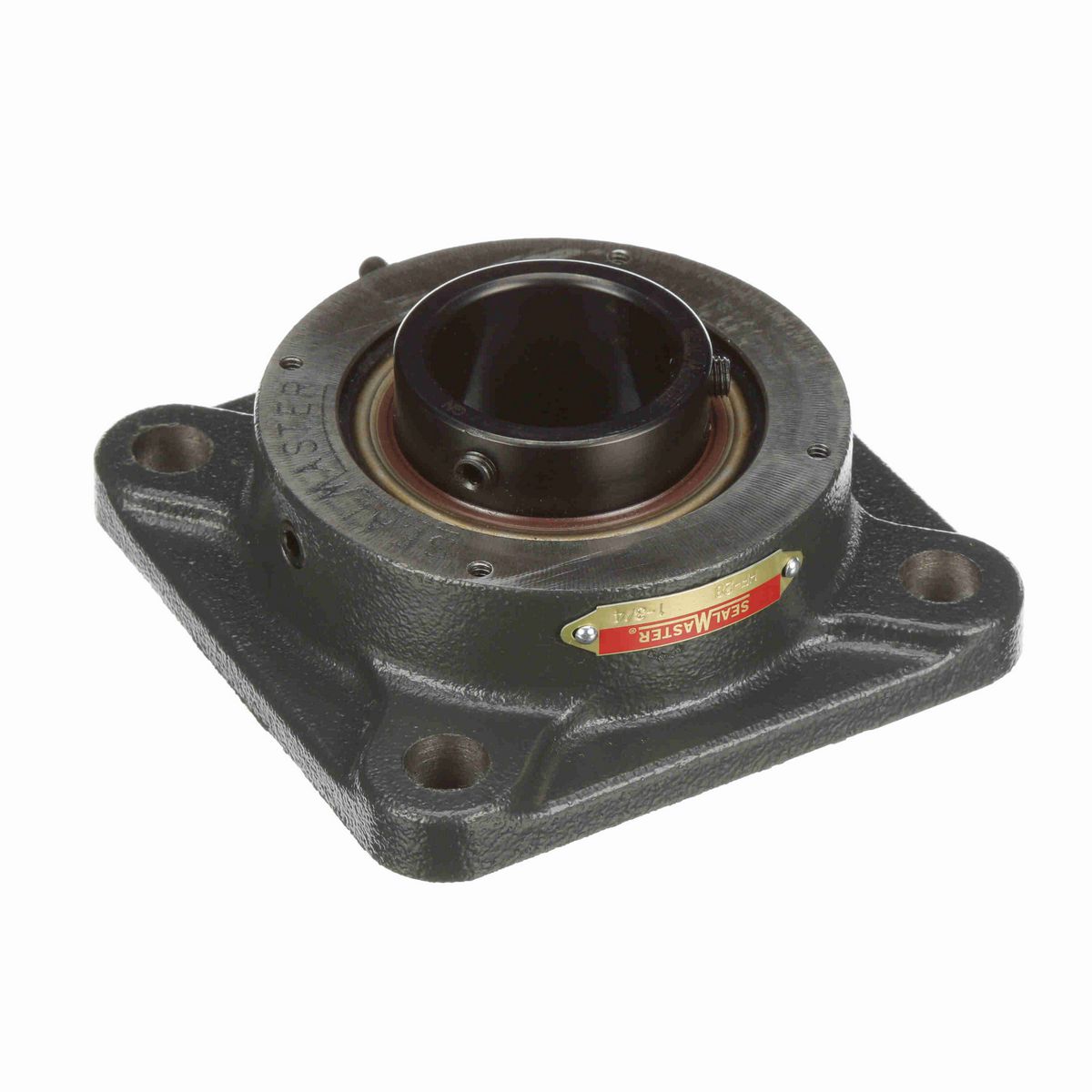 Sealmaster Mounted Cast Iron Four Bolt Flange Ball Bearing - 52100 Bearing Steel, Black Oxided - Setscrew Lock - HF-28