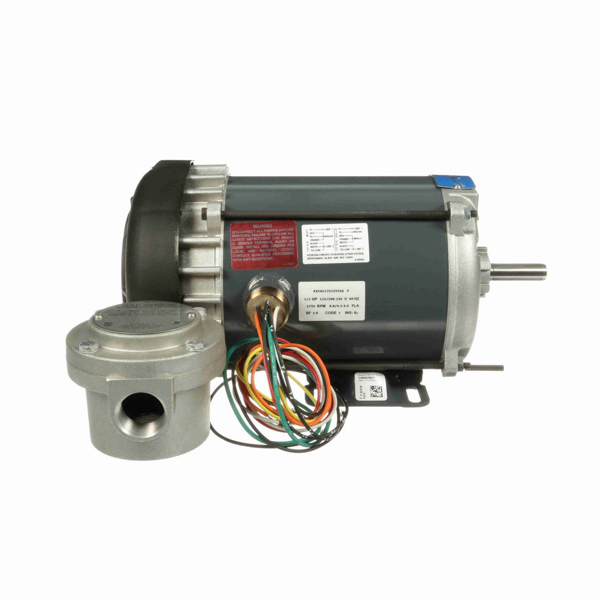 LEESON Explosion Proof Motor, 0.50 HP, 1 Ph, 60 Hz, 115/230 V, 1800 RPM, 56 Frame, EPFC - G654A