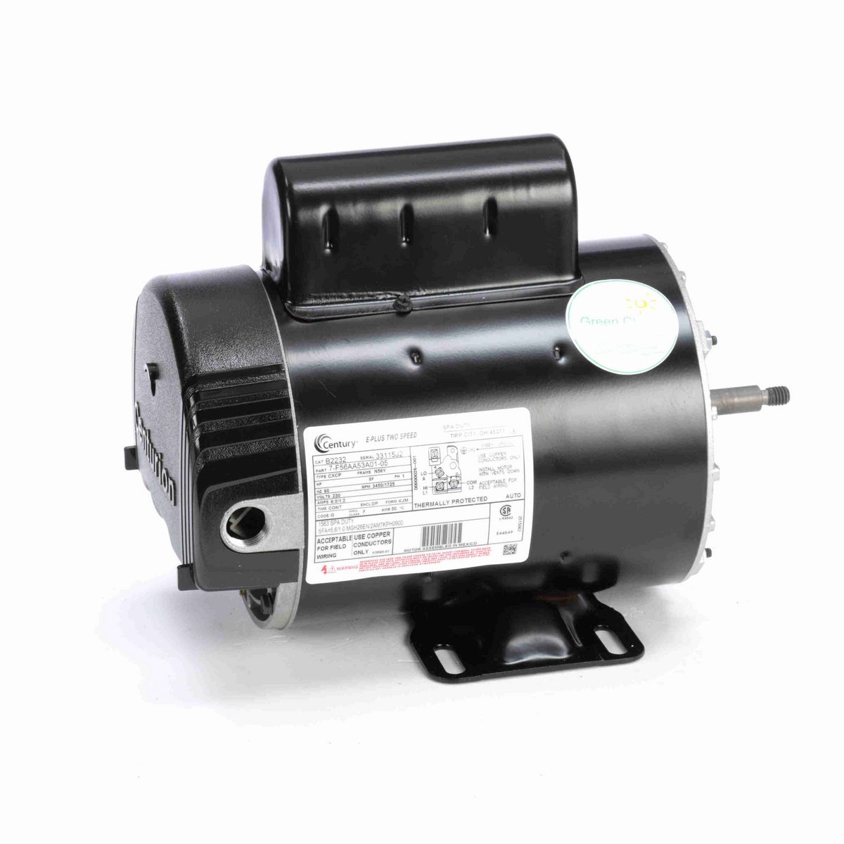 Century Pool Pump Motor, 1.0 / 0.13 SPL HP, 1 Ph, 60 Hz, 230 V, 3600 RPM, N56Y Frame, DP - B2232