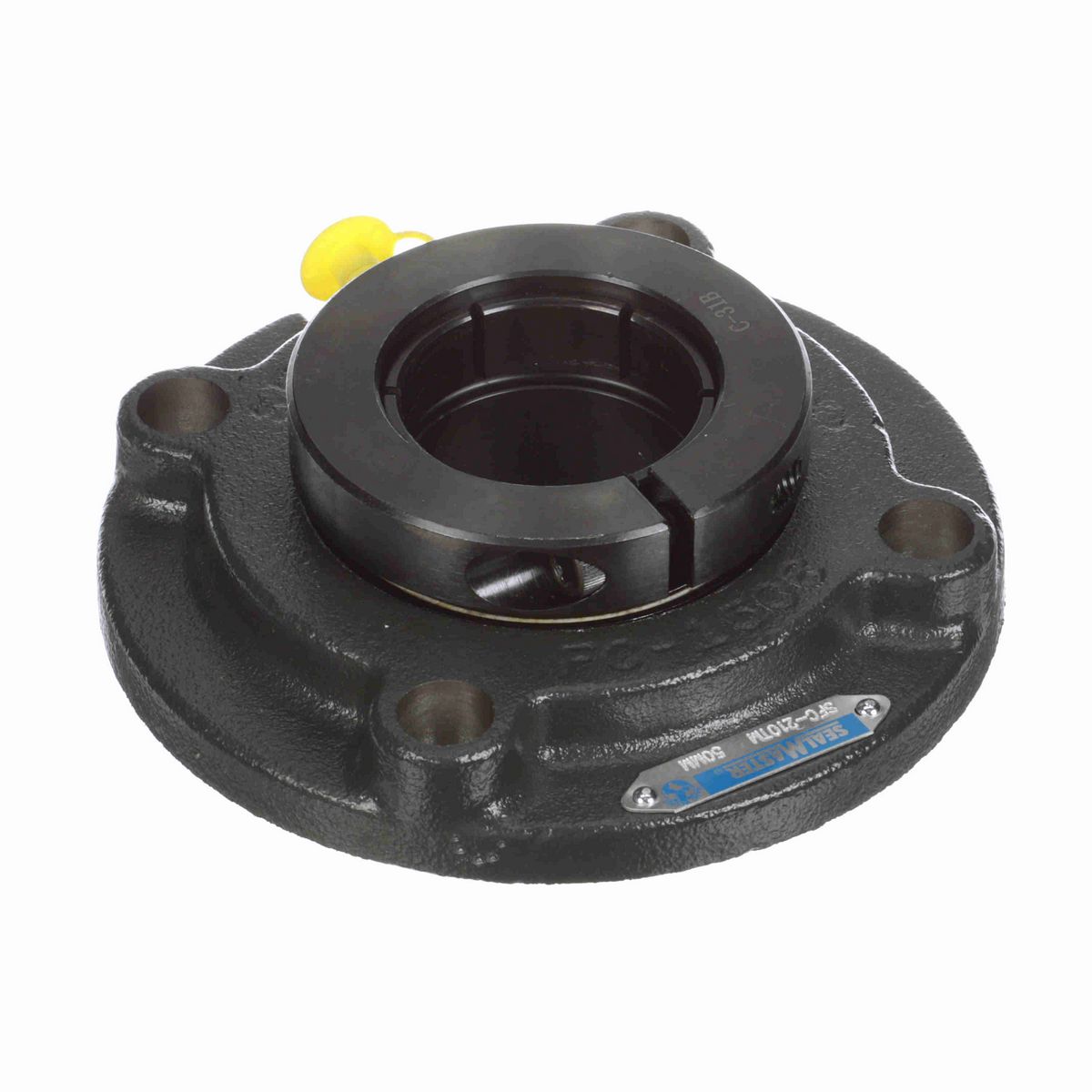 Sealmaster Mounted Cast Iron Flange Cartridge Ball Bearing - 52100 Bearing Steel, Black Oxided - Concentric Lock - SFC-210TM