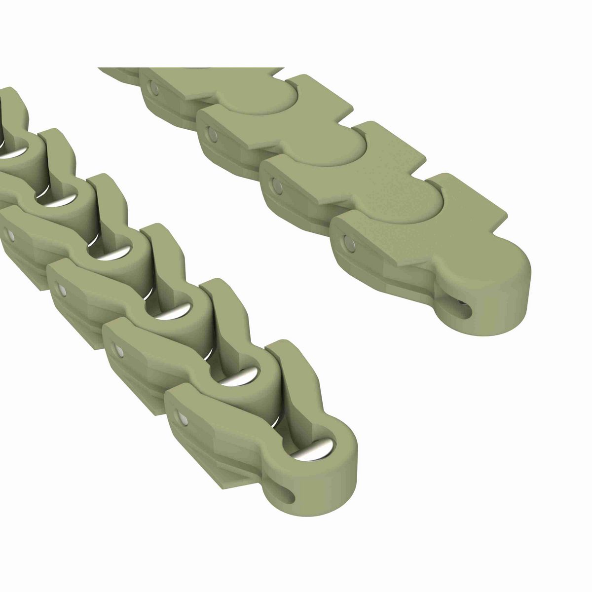 Rexnord 1700 Side-flexing Solid Top, Material: Green Abrasion Resistant Polyamide, Width: 55mm, Pitch: 50mm - 81437621