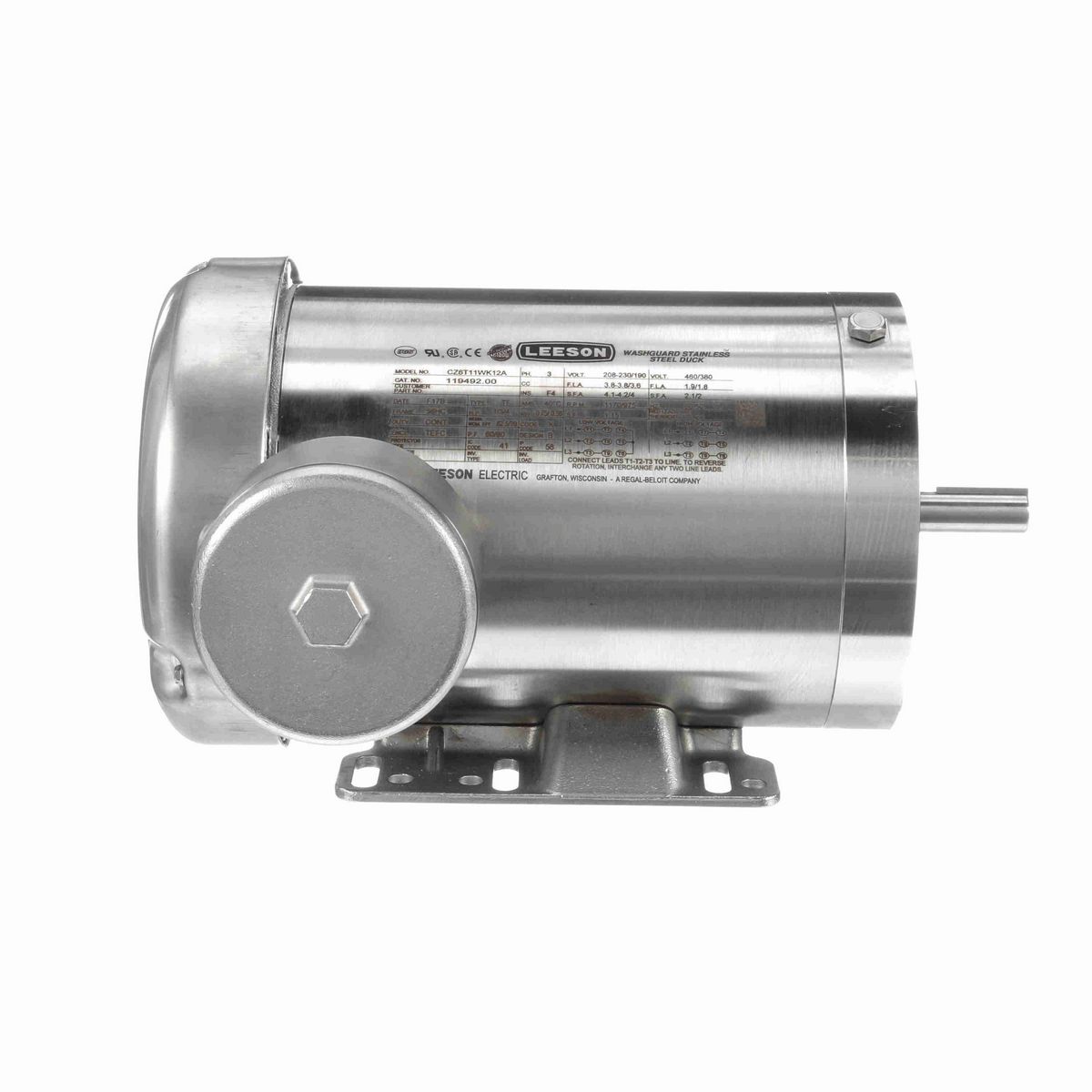 LEESON Premium Duck™ General Purpose Motor, 1 & 0.75 HP, 3 Ph, 60 & 50 Hz, 230/460 & 190/380 V, 1200 & 1000 RPM, 56HC Frame, TEFC - 119492.00