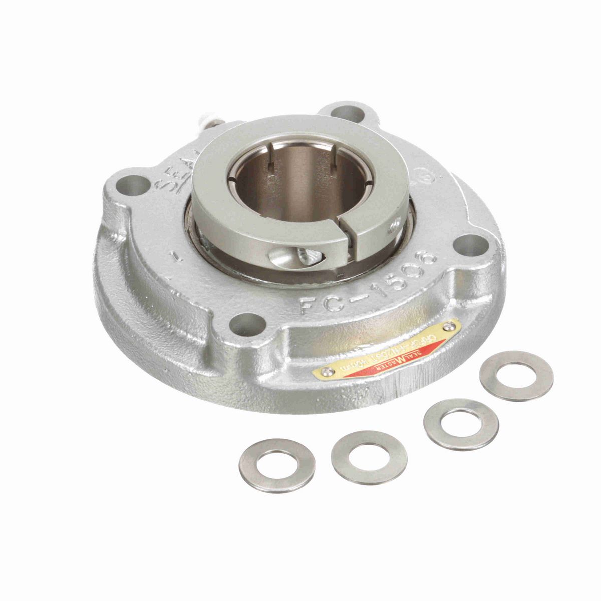 Sealmaster Mounted Flouropolymer Coated Cast Iron Flange Cartridge Ball Bearing - 52100 Bearing Steel, Phosphorus Nickel Coated - Concentric Lock - Corrosion Resistant - CRFCF-PN208T