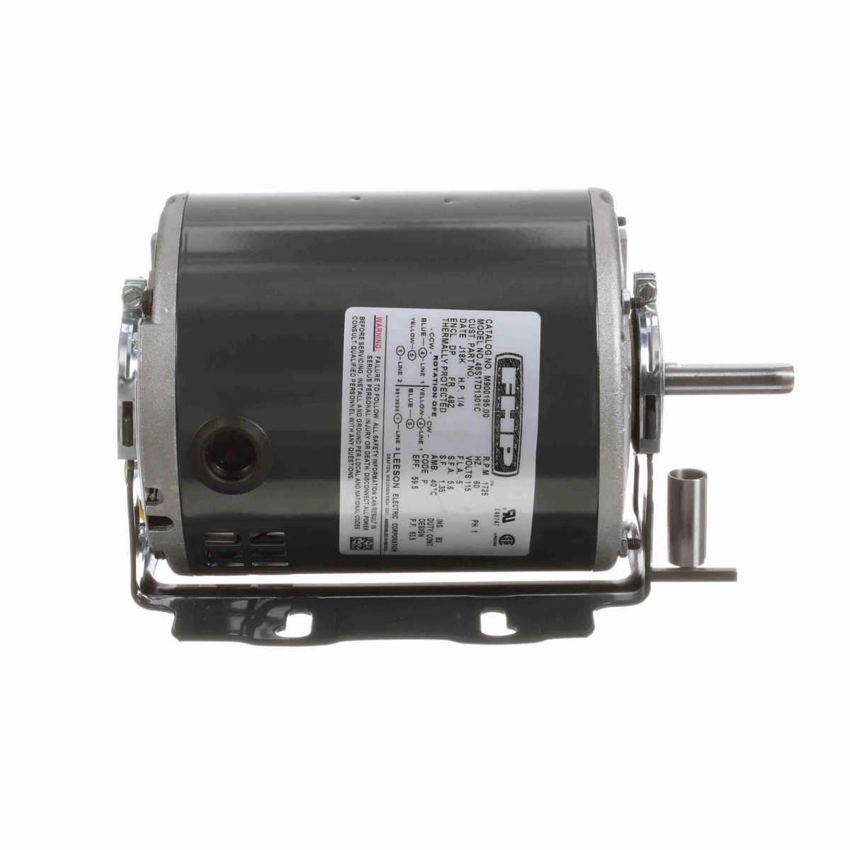LEESON Fan and Blower Motor, 0.25 HP, 1 Ph, 60 Hz, 115 V, 1800 RPM, 48Z Frame, DP - M900195.00