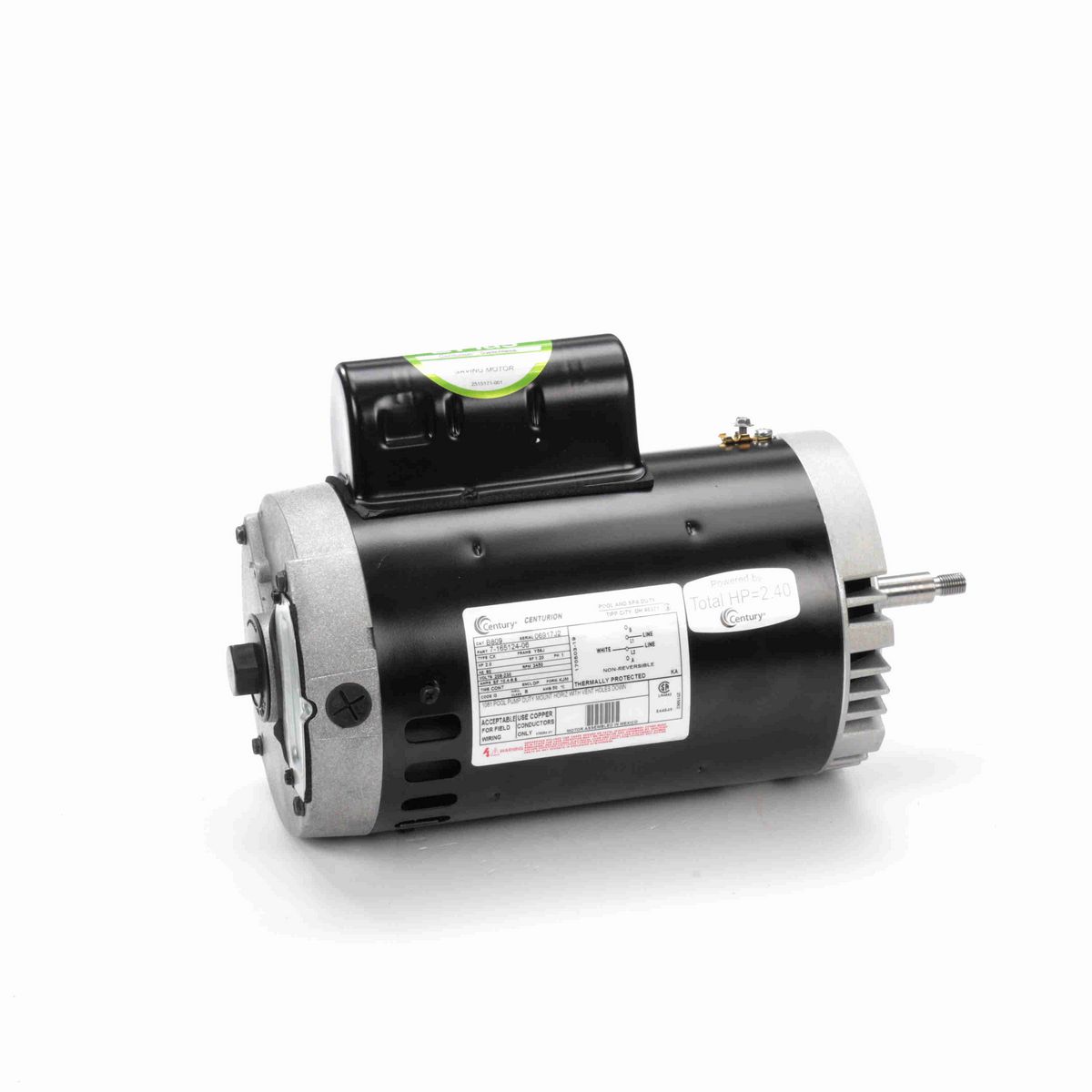 Century Pool Pump Motor, 2.0 HP, 1 Ph, 60 Hz, 208-230 V, 3600 RPM, Y56J Frame, DP - B809