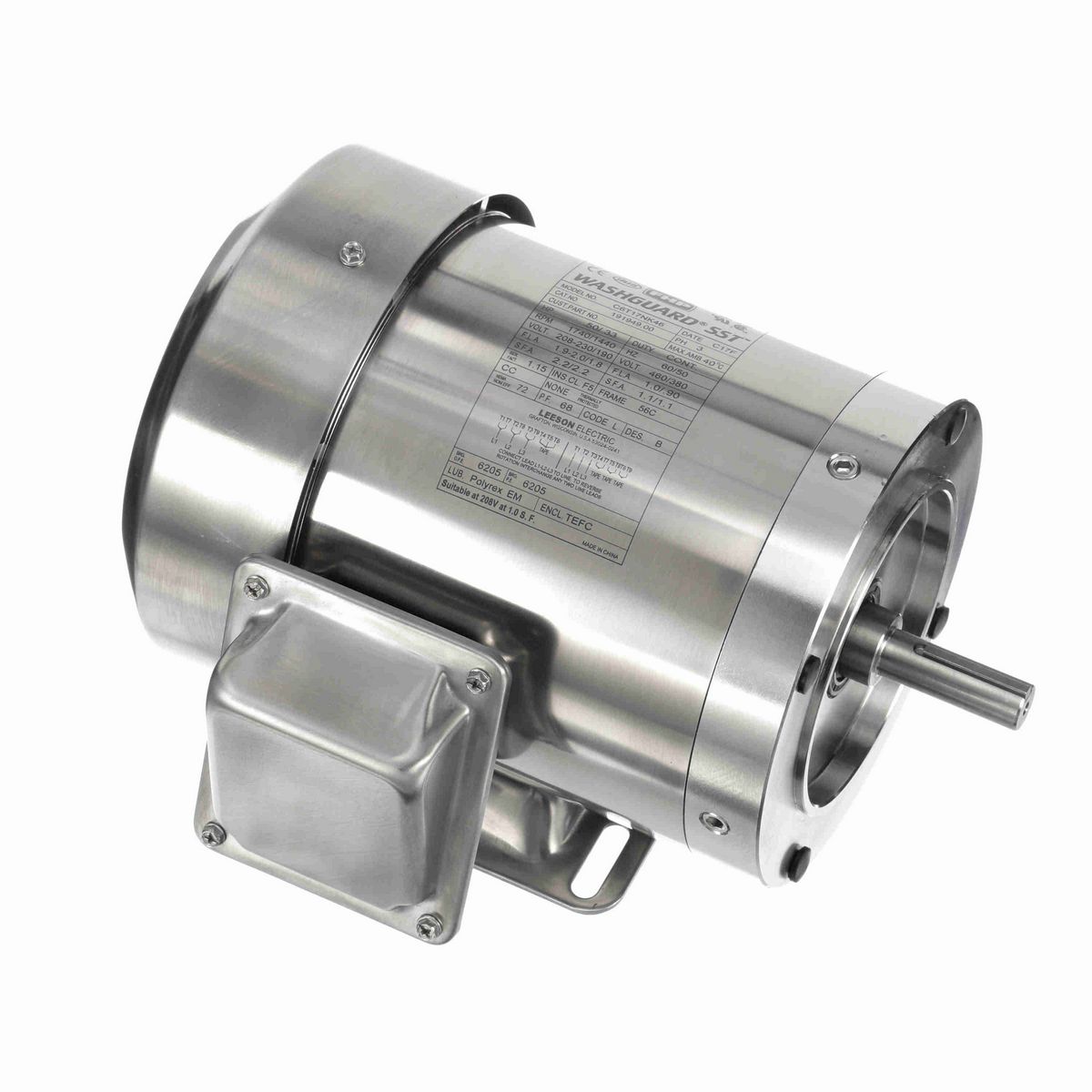 LEESON SST Duck™ General Purpose Motor, 0.50 & 0.33 HP, 3 Ph, 60 & 50 Hz, 230/460 & 190/380 V, 1800 & 1500 RPM, 56C Frame, TEFC - 191949.00