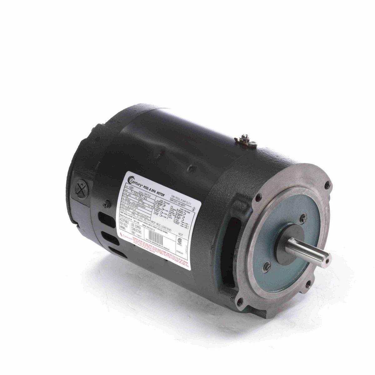 Century Pool Pump Motor, 1/2 HP, 3 Ph, 60 Hz, 208-230/460 V, 3600 RPM, K56C Frame, DP - H281