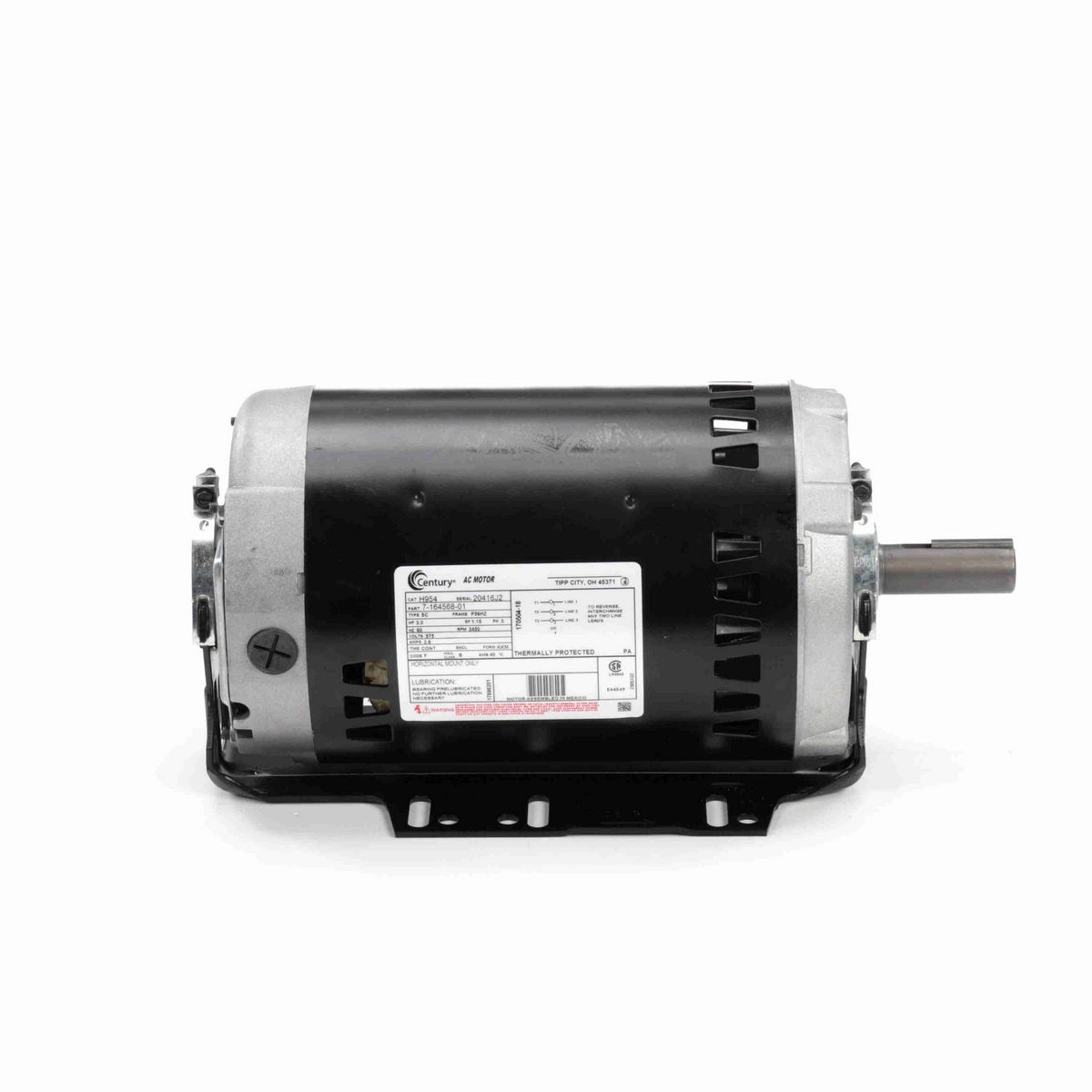 Century General Purpose Motor, 3.0 HP, 3 Ph, 60 Hz, 575 V, 3600 RPM, P56HZ Frame, OPEN - H954