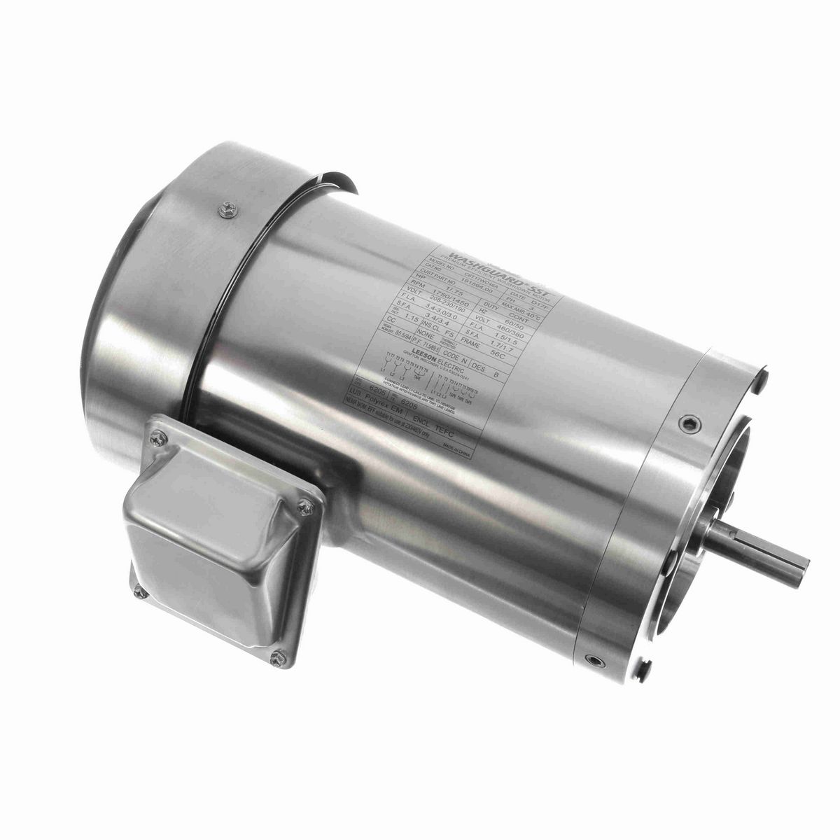 LEESON General Purpose Motor, 1 & 0.75 HP, 3 Ph, 60 & 50 Hz, 208-230/460 & 190/380 V, 1800 & 1500 RPM, 56C Frame, TEFC - 191564.00
