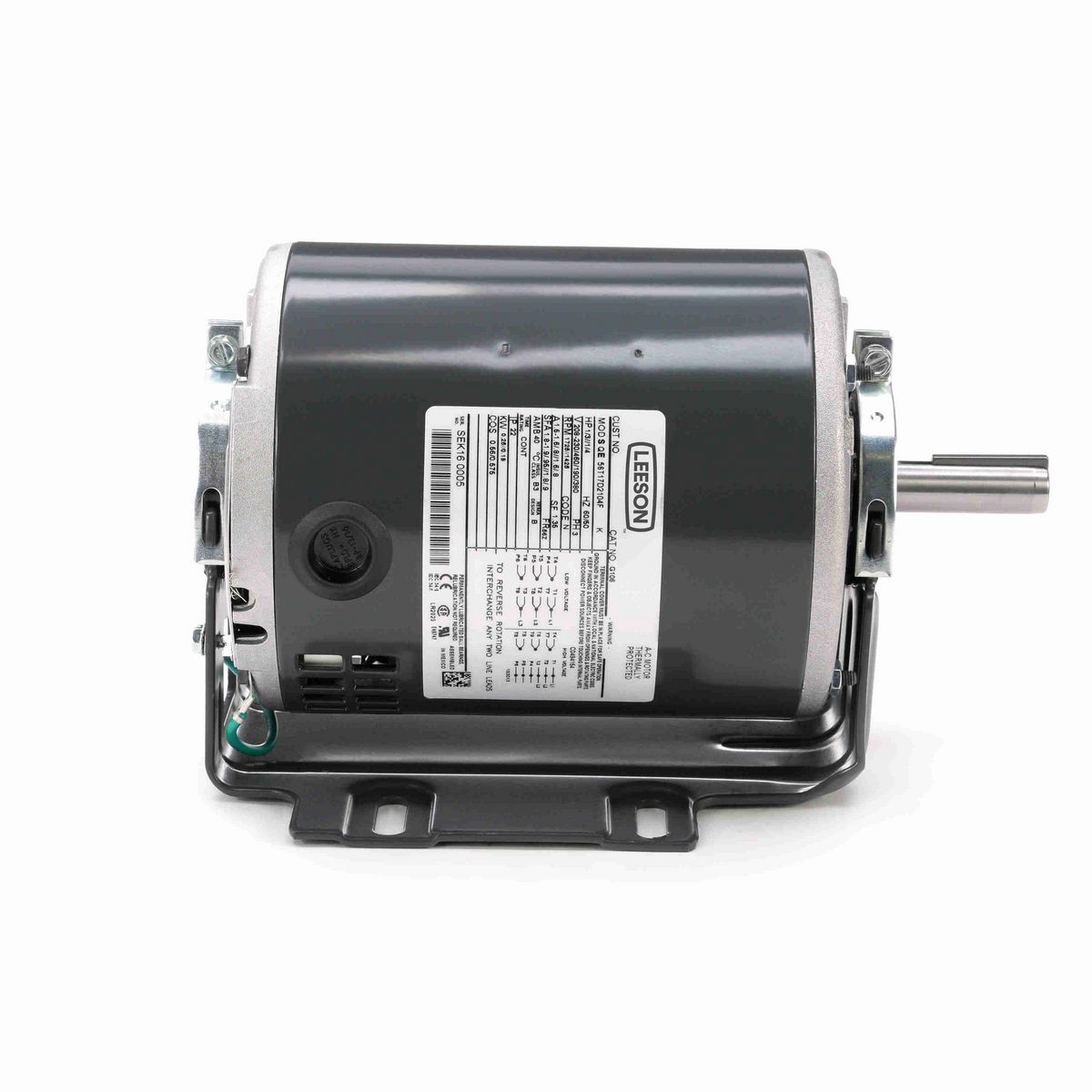 LEESON Fan and Blower Motor, 0.33 & 0.25 HP, 3 Ph, 60 & 50 Hz, 208-230/460 & 190/380 V, 1800 & 1500 RPM, 56Z Frame, DP - G106