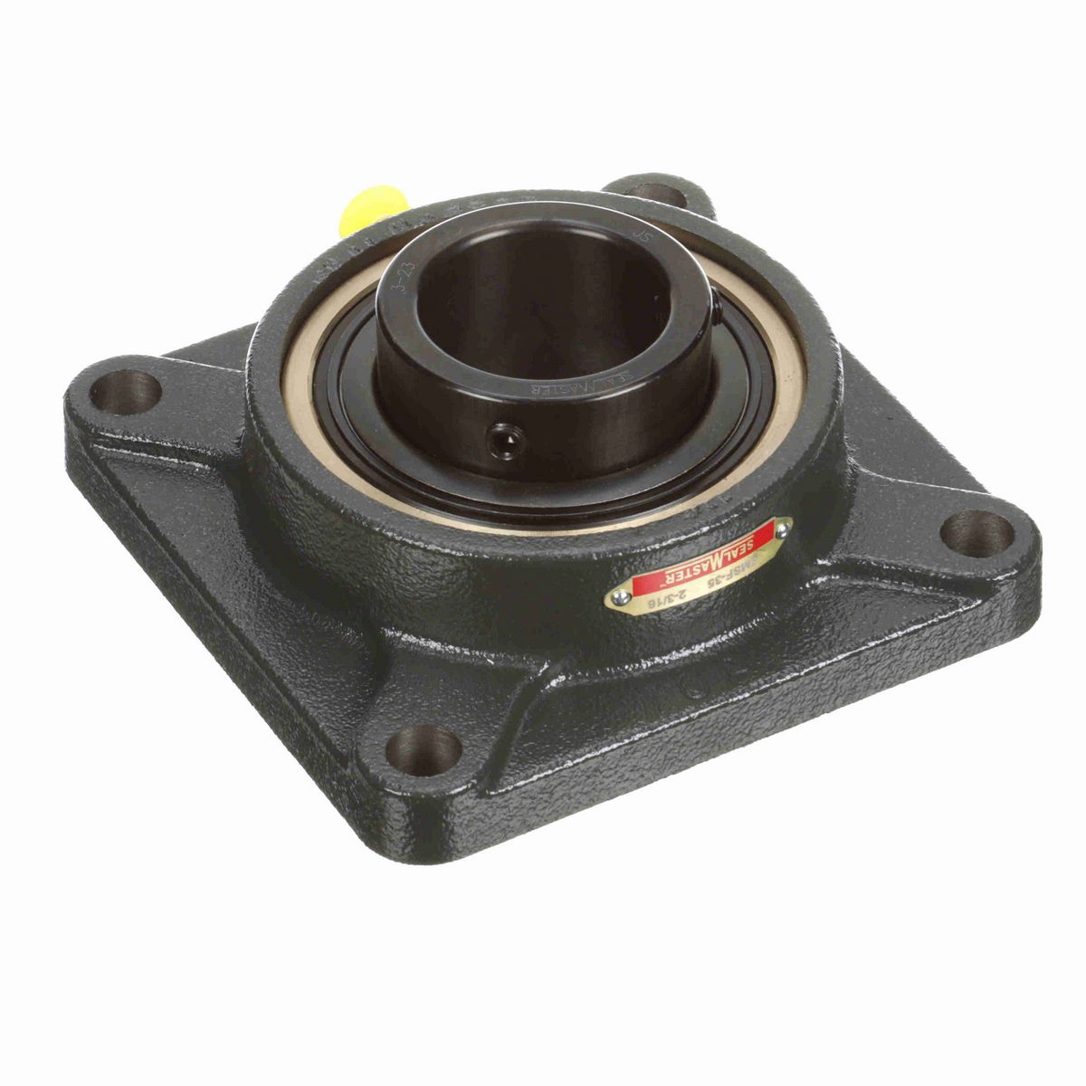 Sealmaster Mounted Cast Iron Four Bolt Flange Ball Bearing - 52100 Bearing Steel, Black Oxided - Setscrew Lock - EMSF-35