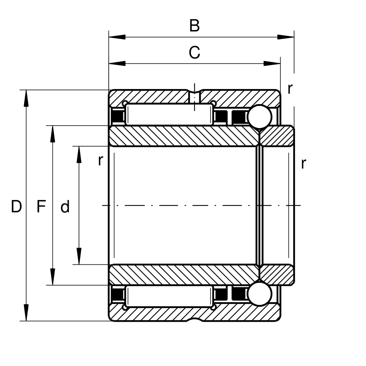 Комбинированный радиально-упорный шарикоподшипник с игольчатыми роликами INA NKIB5911-XL