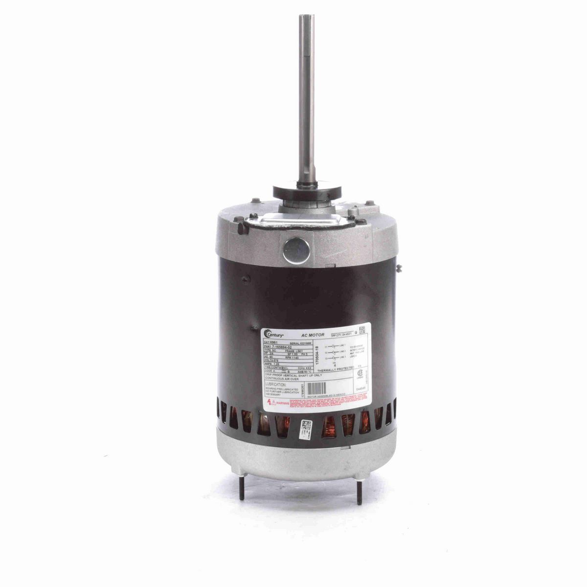 Century Condenser Fan Motor, 3/4 HP, 3 Ph, 60 Hz, 575 V, 1200 RPM, L56Y Frame, OAO - H961