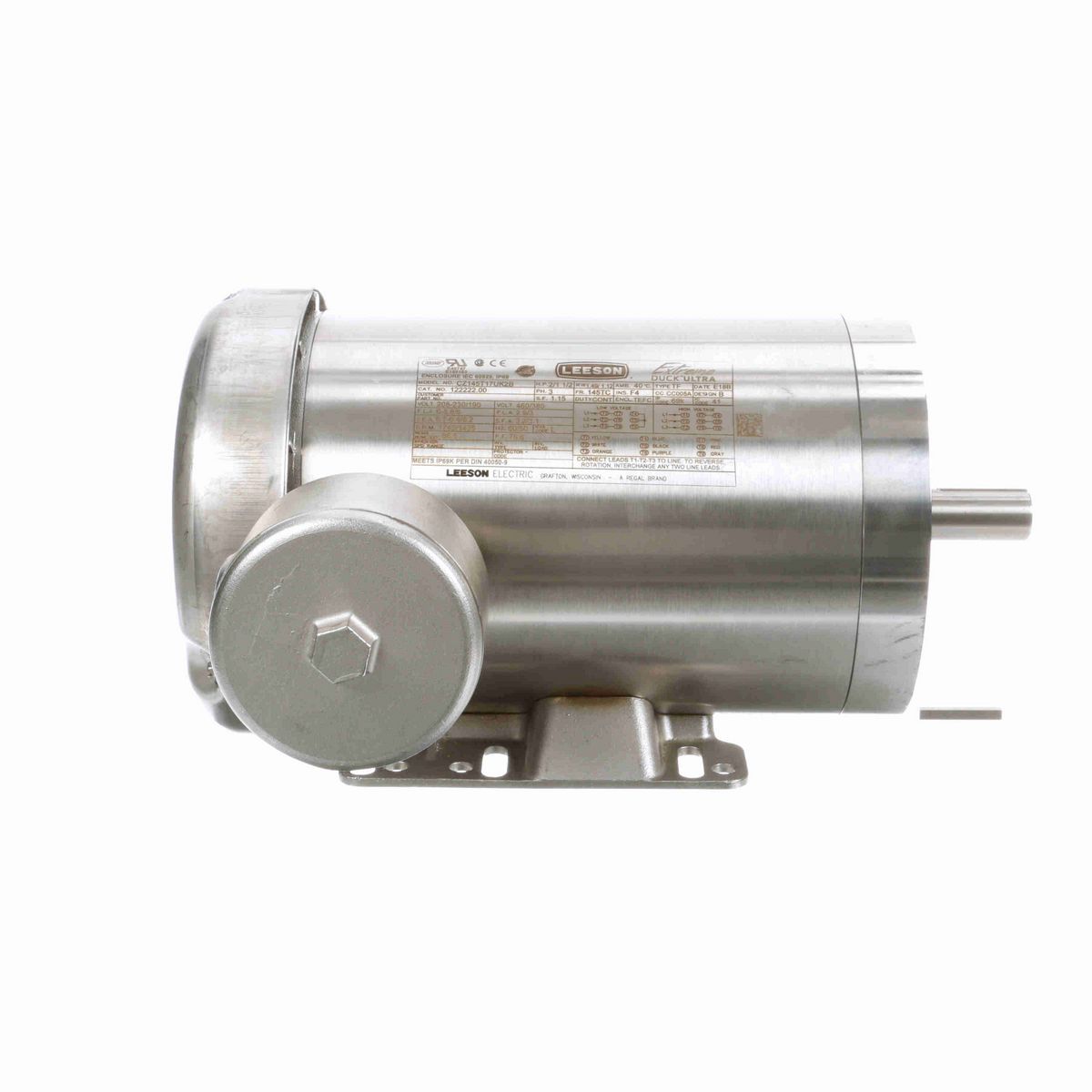 LEESON General Purpose Motor, 2 & 1.50 HP, 3 Ph, 60 & 50 Hz, 230/460 & 190/380 V, 1800 & 1500 RPM, 145TC Frame, TEFC - 122222.00